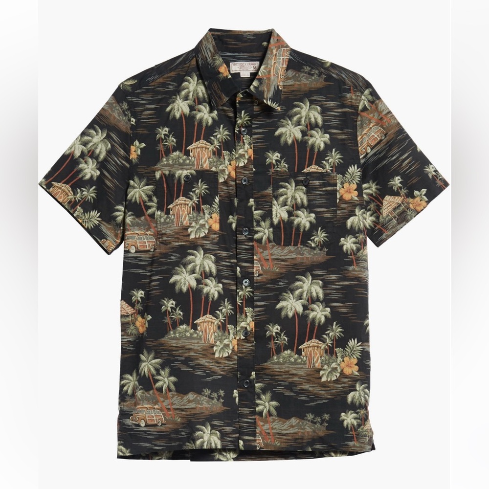 J. Crew Wallace & Barnes short-sleeve slub cotton shirt in dark tropical XS